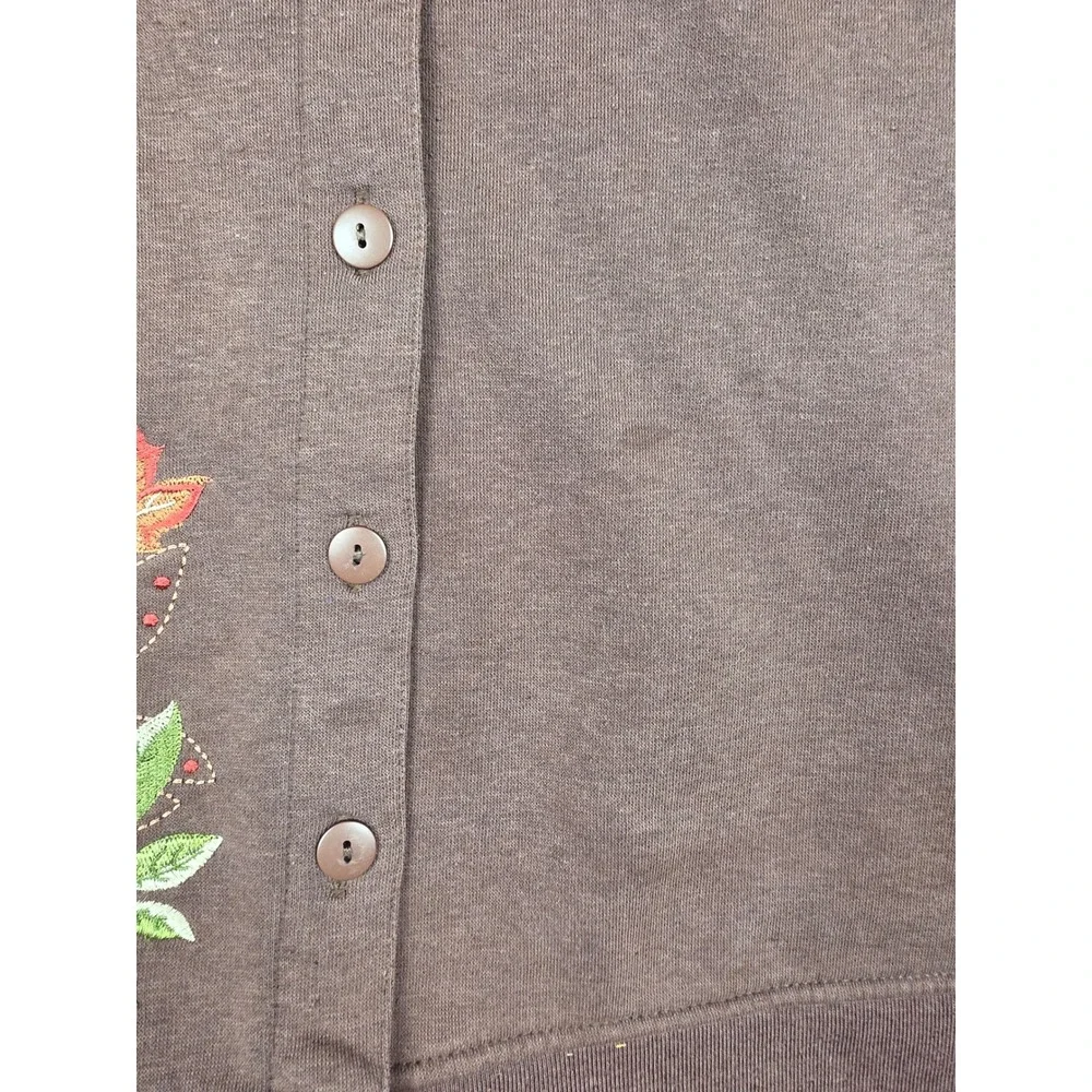 Vintage Shenanigans Cardigan Sweatshirt Womens M Brown Floral Leaves Cottagecore